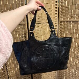 Tory Burch Black Leather Bombe Oversized Shoulder Bag
